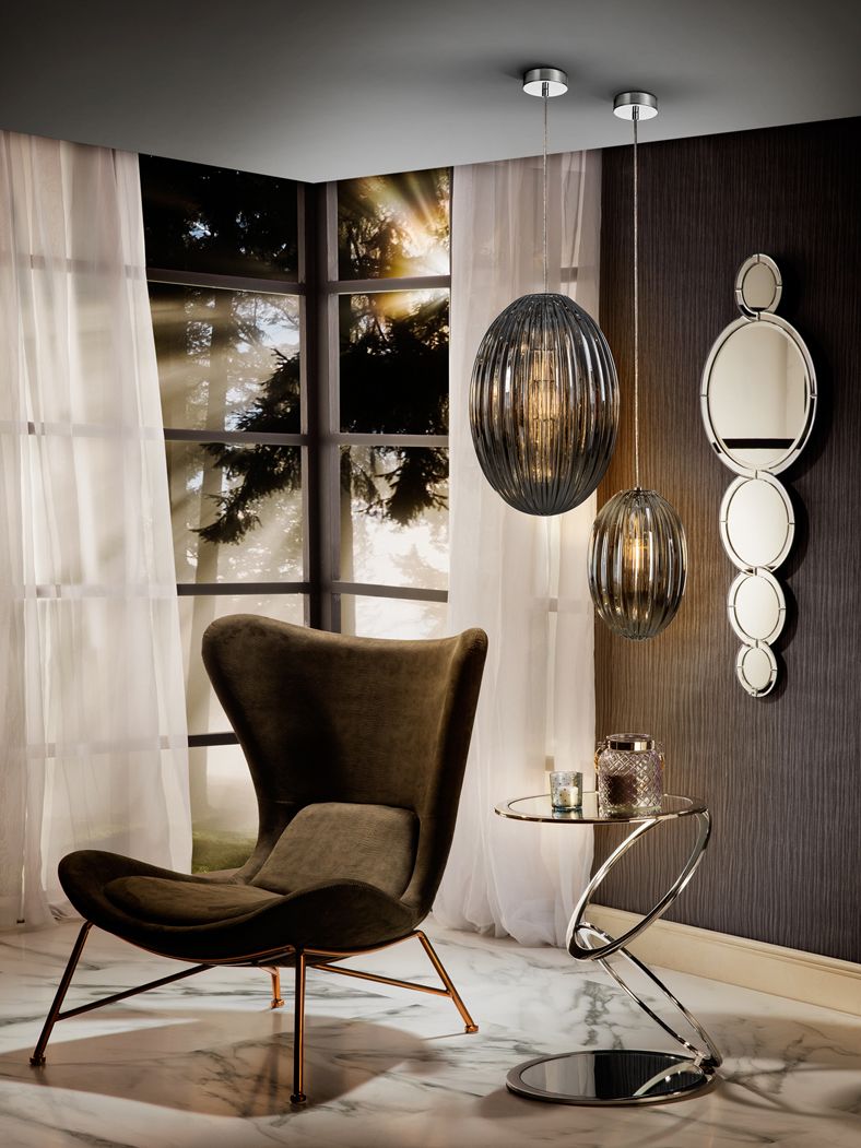 OVILA Pendelleuchte Ø20, 1 x E27, Chrome / Rauchgraues Glas