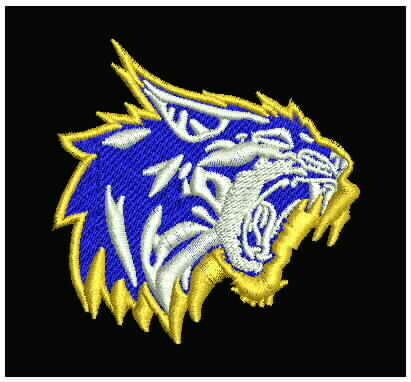 Embroidery of St. Catherine WILDCAT 2.3" X 2.5" size logo on garments you supply