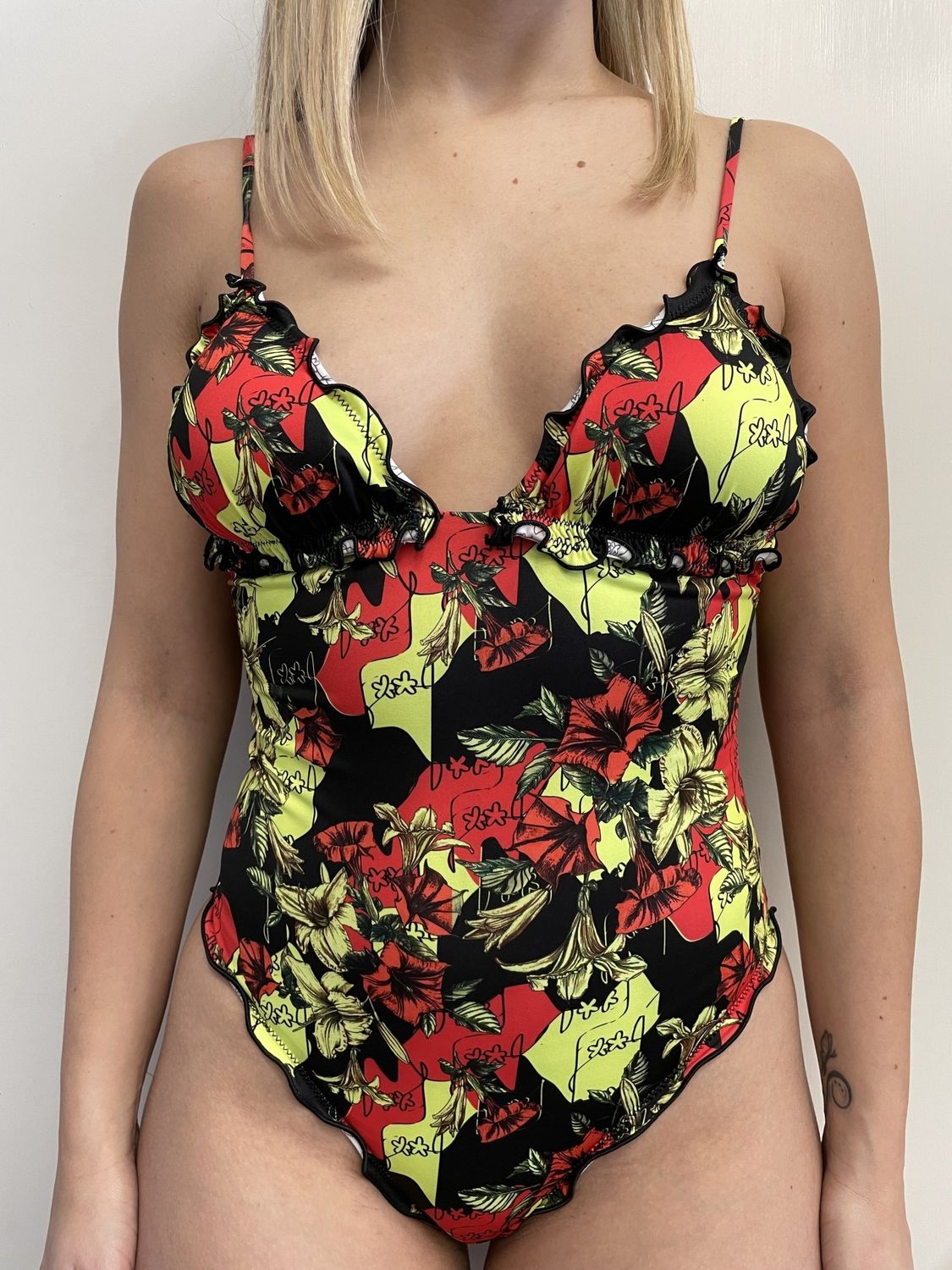 Monokini Frou Frou fantasia giallo rosso e nero