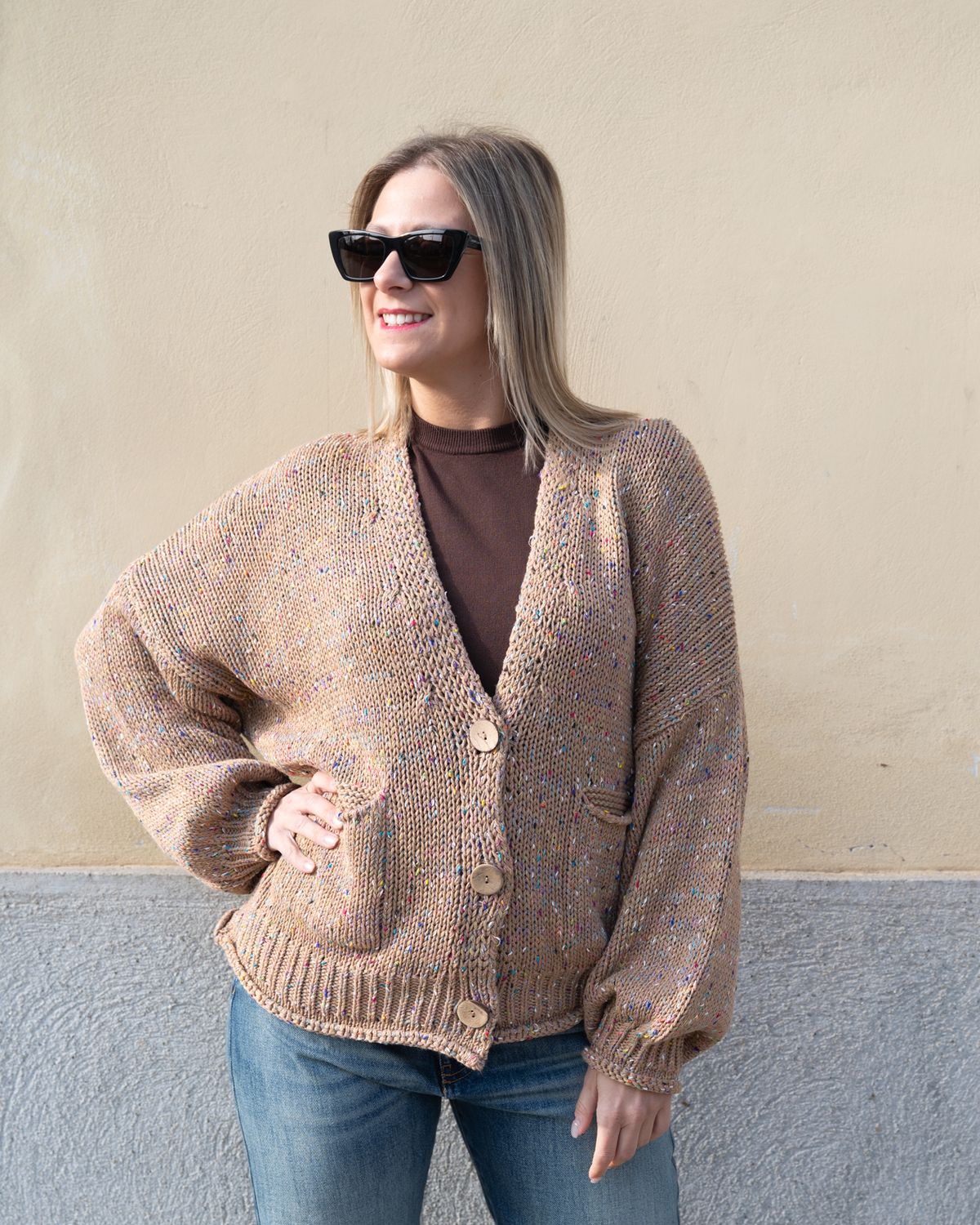 Cardigan Haveone cammello multicolor