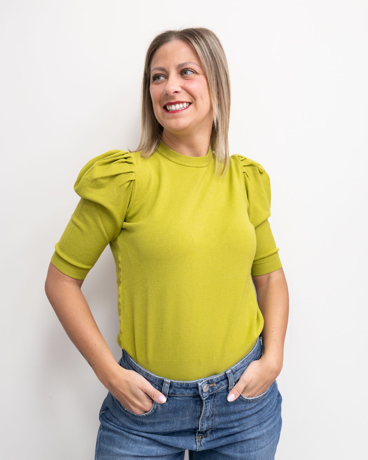 Maglia Haveone con spalla a sbuffo olio