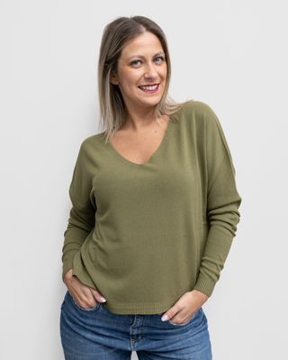 Maglia Vicolo manica lunga e scollo a V verde militare