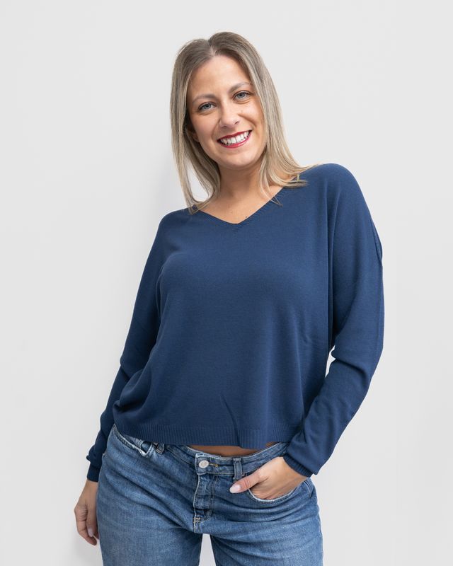 Maglia Vicolo manica lunga scollo a V blu