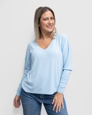 Maglia Vicolo manica lunga scollo a V cielo
