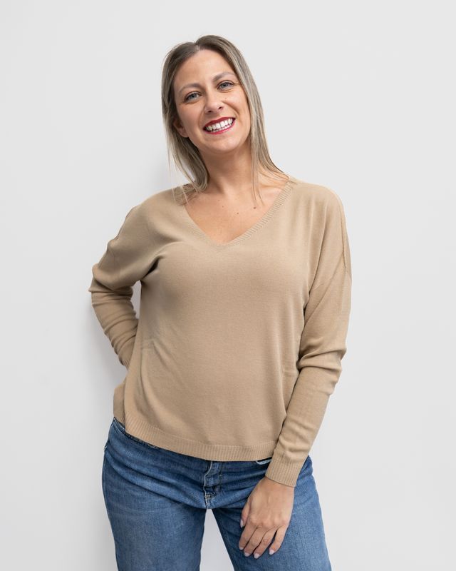 Maglia Vicolo manica lunga scollo a V nocciola