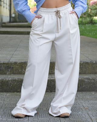 Pantalone Vicolo modello palazzo crema Pantalone Vicolo modello palazzo crema