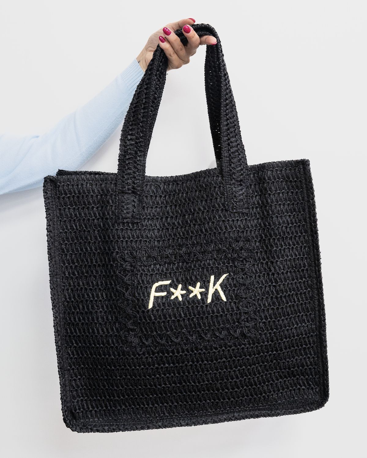 Borsa mare Fk in raffia nero