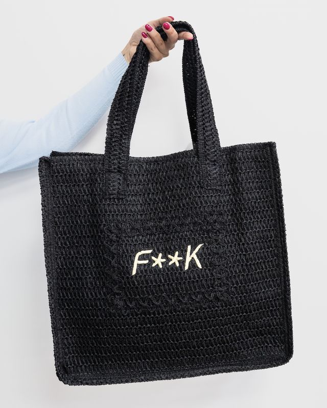 Borsa mare Fk in raffia nero