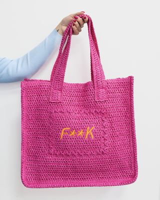 Borsa mare Fk in raffia fucsia