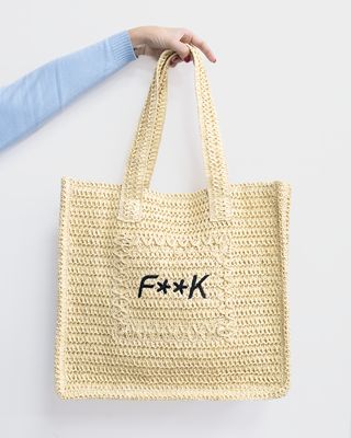 Borsa mare Fk in raffia beige