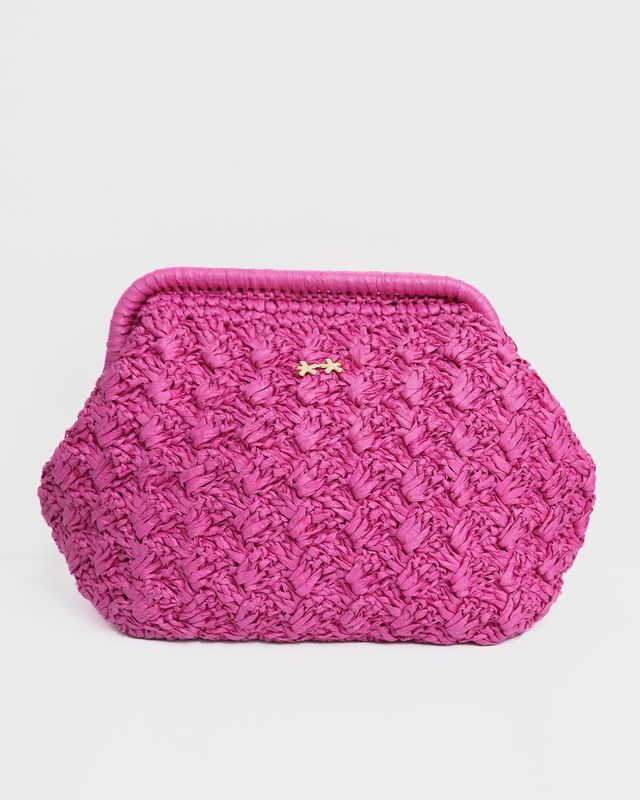 Clutch Fk in raffia fucsia