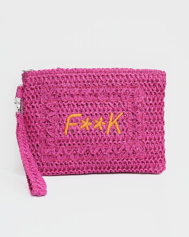 Pochette Fk in raffia fucsia
