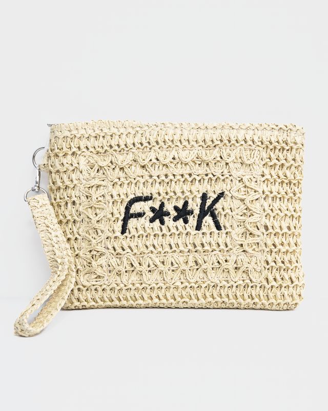 Pochette Fk in raffia beige