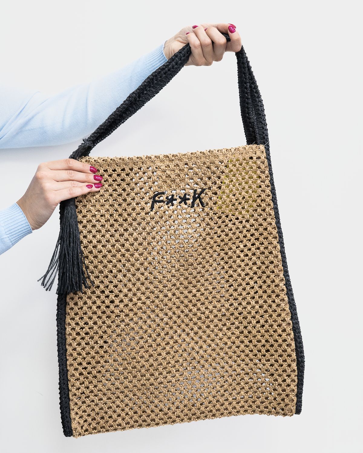 Borsa Fk in raffia beige