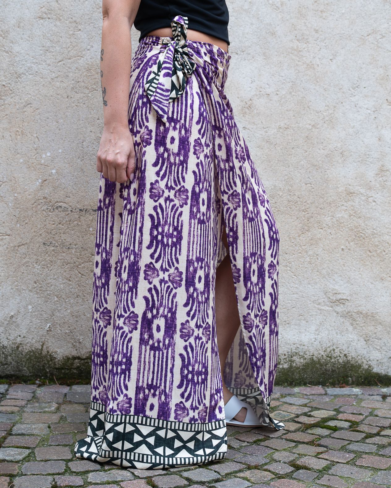 Gonna lunga pareo Haveone fantasia viola e nero