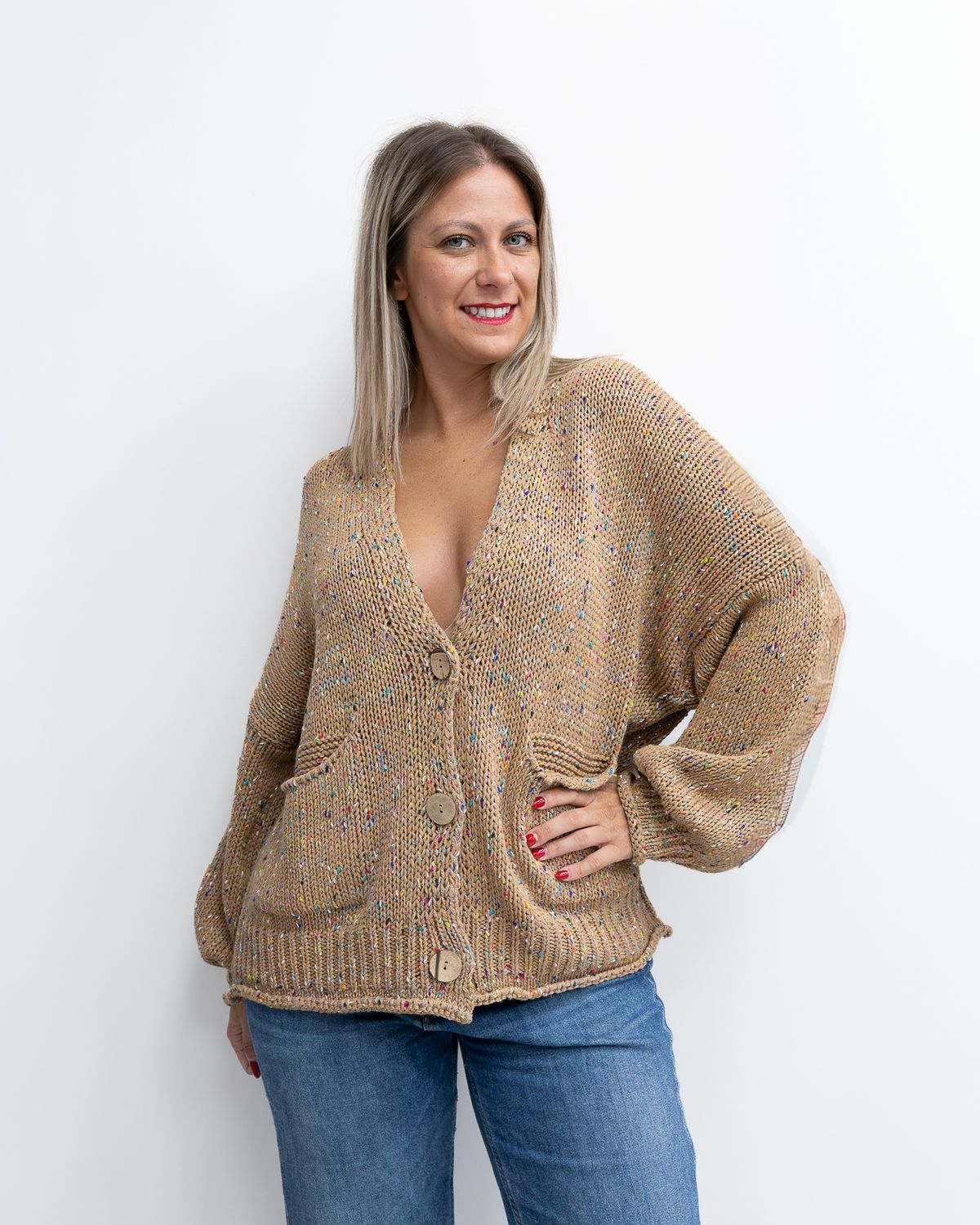 Cardigan HaveOne cammello multicolor