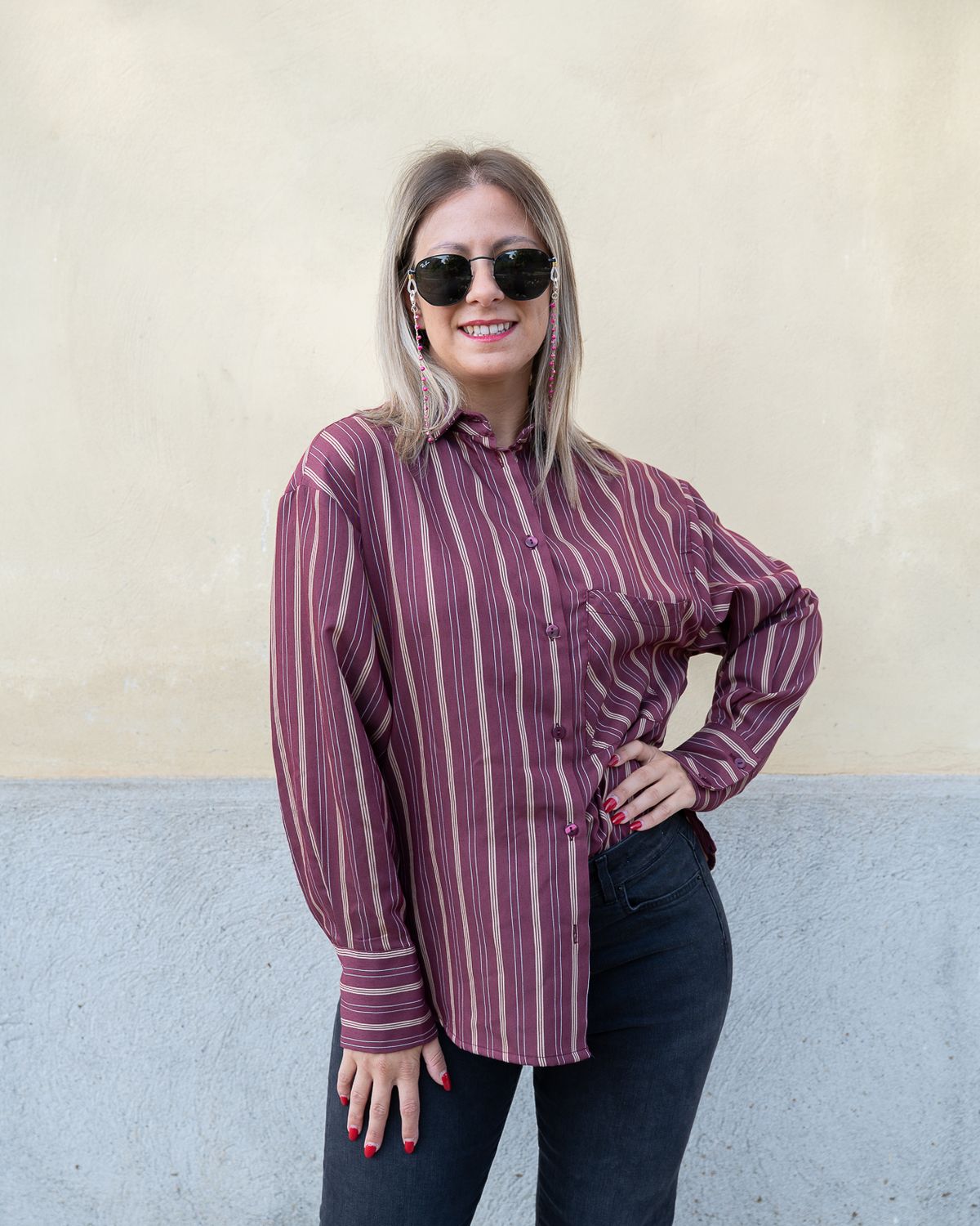 Camicia a righe HaveOne bordeaux