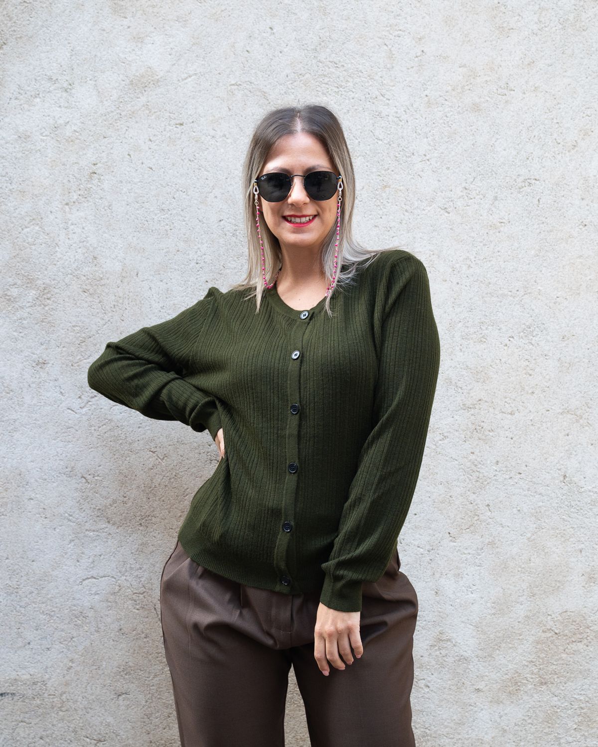 Cardigan con bottoni Art Love verde militar