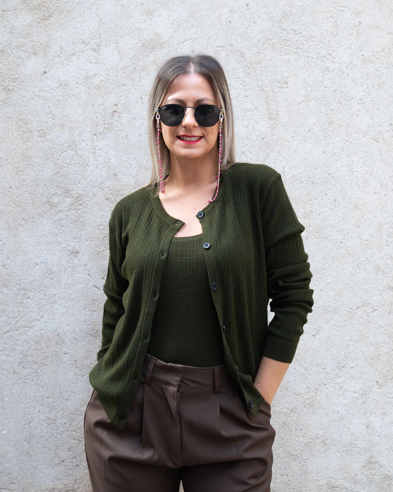 Cardigan con bottoni Art Love verde militar