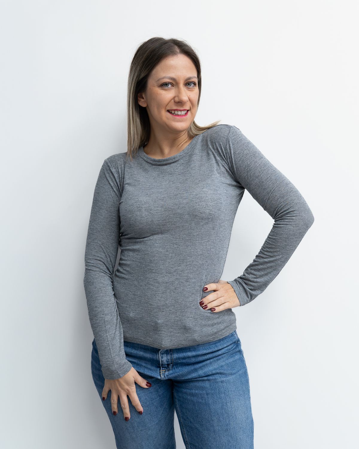 Maglia basic Susy Mix grigio con cashmere