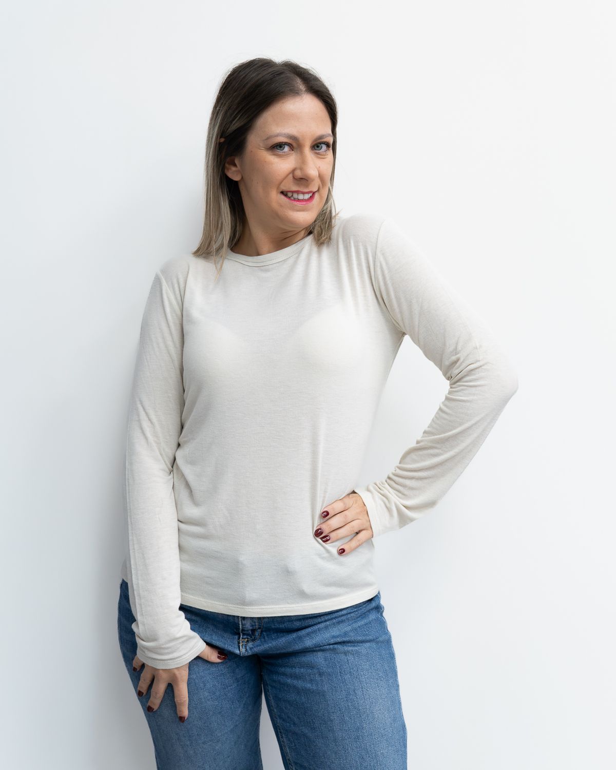 Maglia basic Susy Mix avorio con cashmere Maglia basic Susy Mix avorio con cashmere