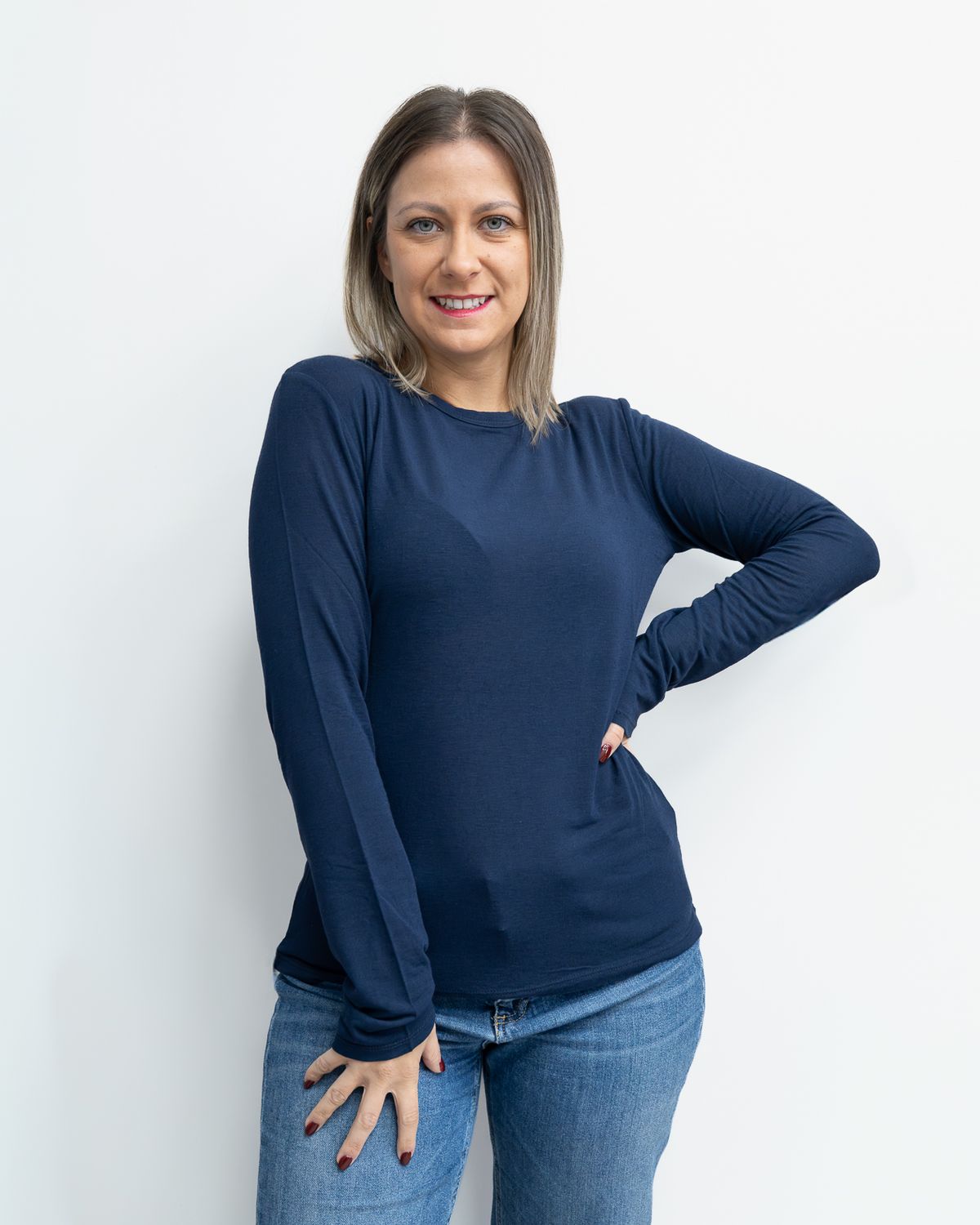 Maglia basic Susy Mix blu con cashmere Maglia basic Susy Mix blu con cashmere