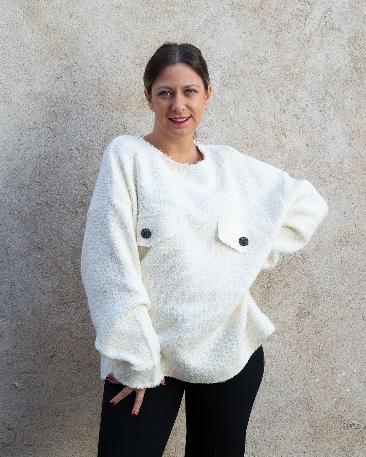 Felpa 8PM panna con intreccio e bottoni gioeillo Felpa 8PM panna con intreccio e bottoni gioeillo