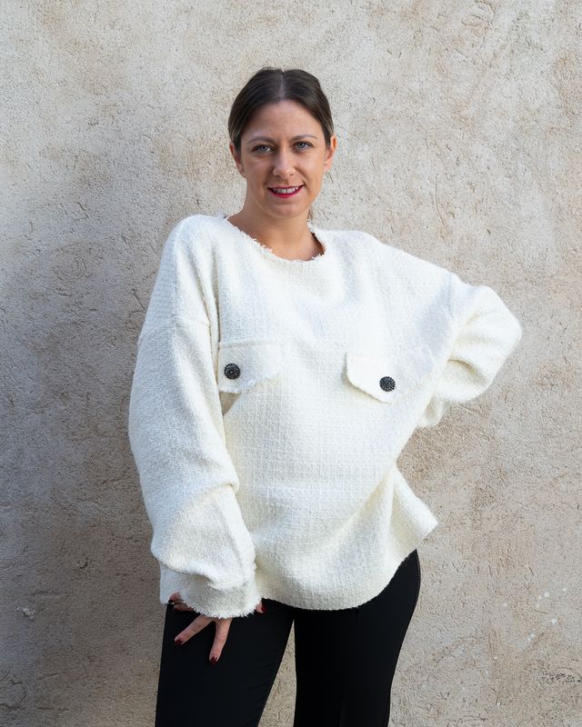 Felpa 8PM panna con intreccio e bottoni gioeillo