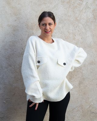 Felpa 8PM panna con intreccio e bottoni gioeillo