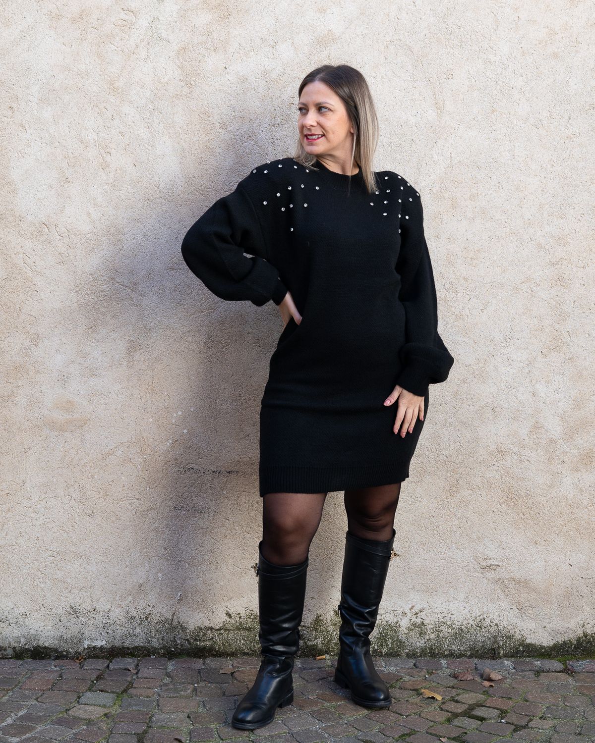 Maxi maglia HaveOne con pietre nero