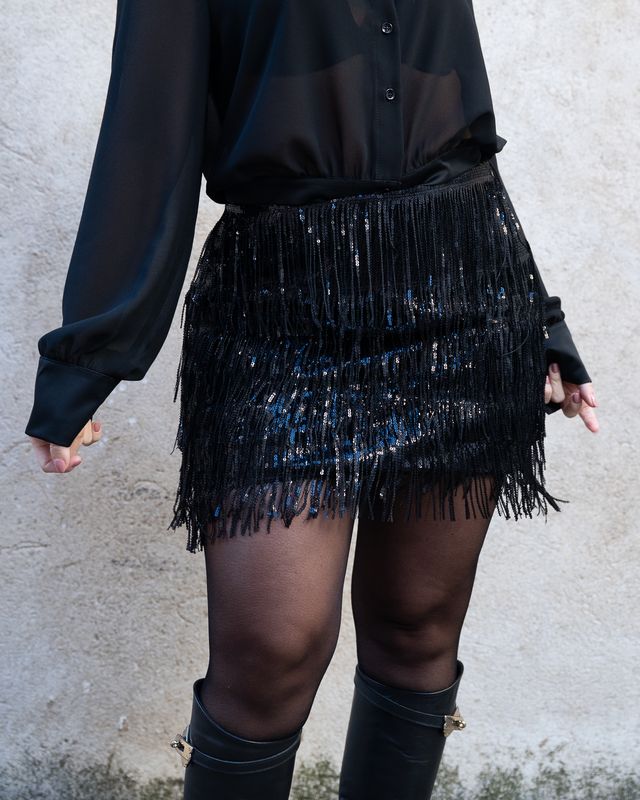 Minigonna HaveOne con frange paillettes nero