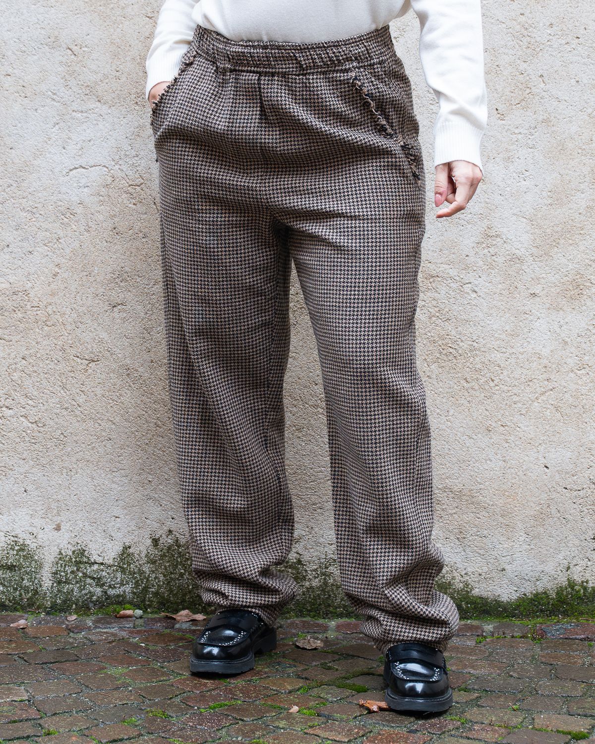 Pantalone 8pm  pied de poule cammello e nero