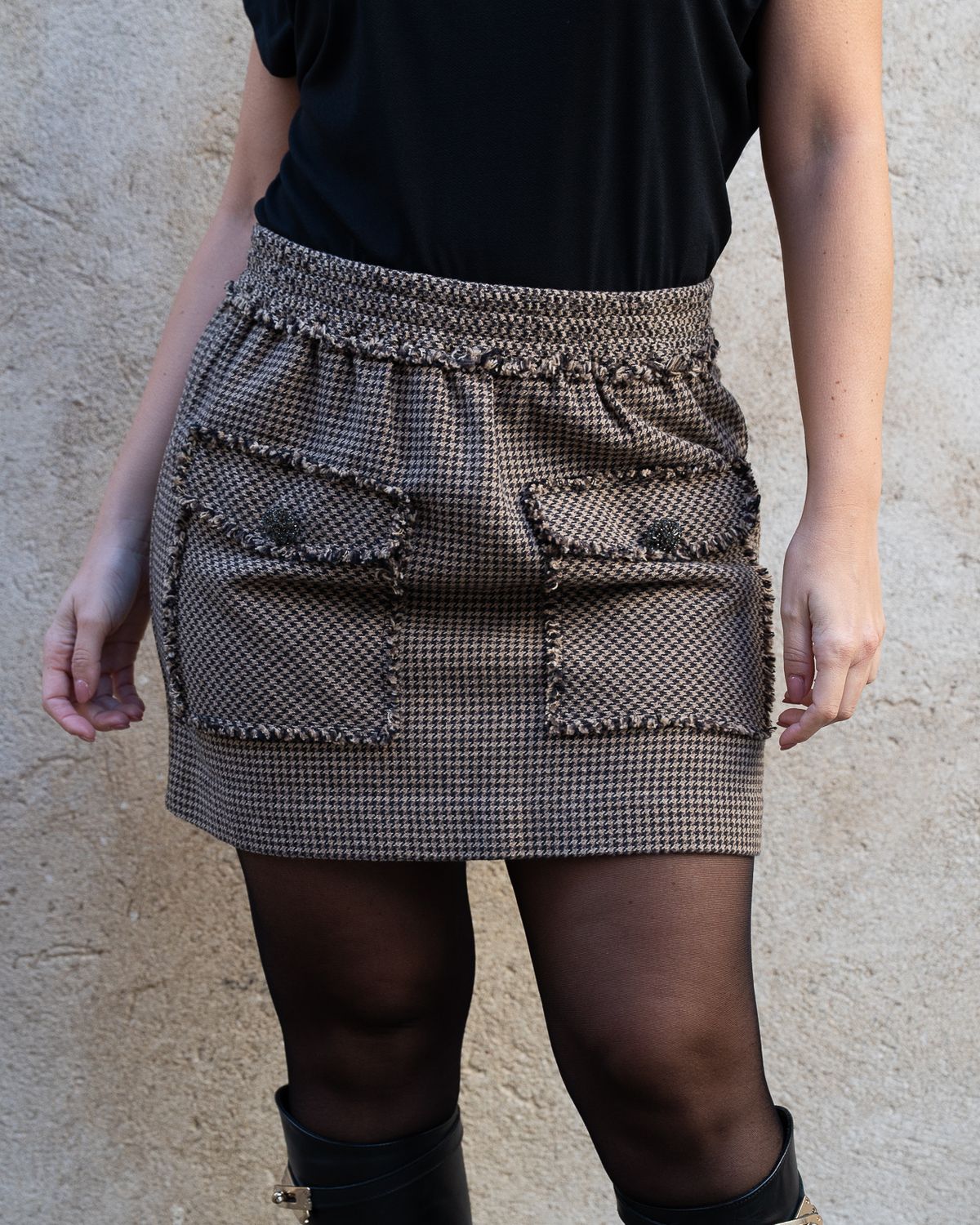 Minigonna 8pm  pied de poule cammello e nero