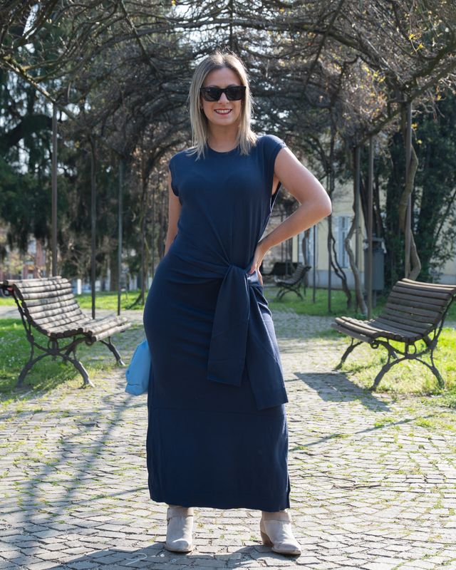 Abito lungo Art Love smanicato blu navy