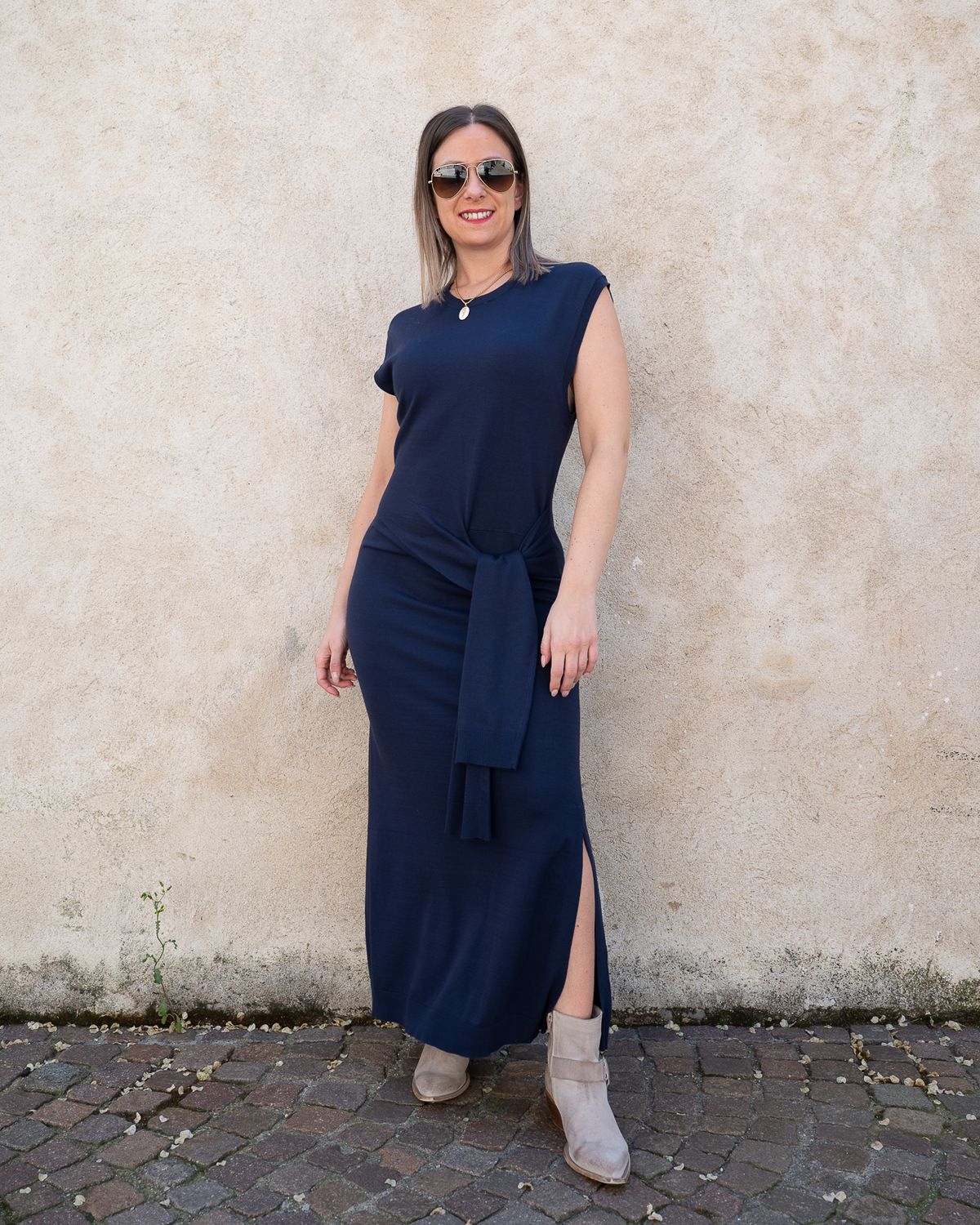 Abito lungo smanicato Art Love blu navy