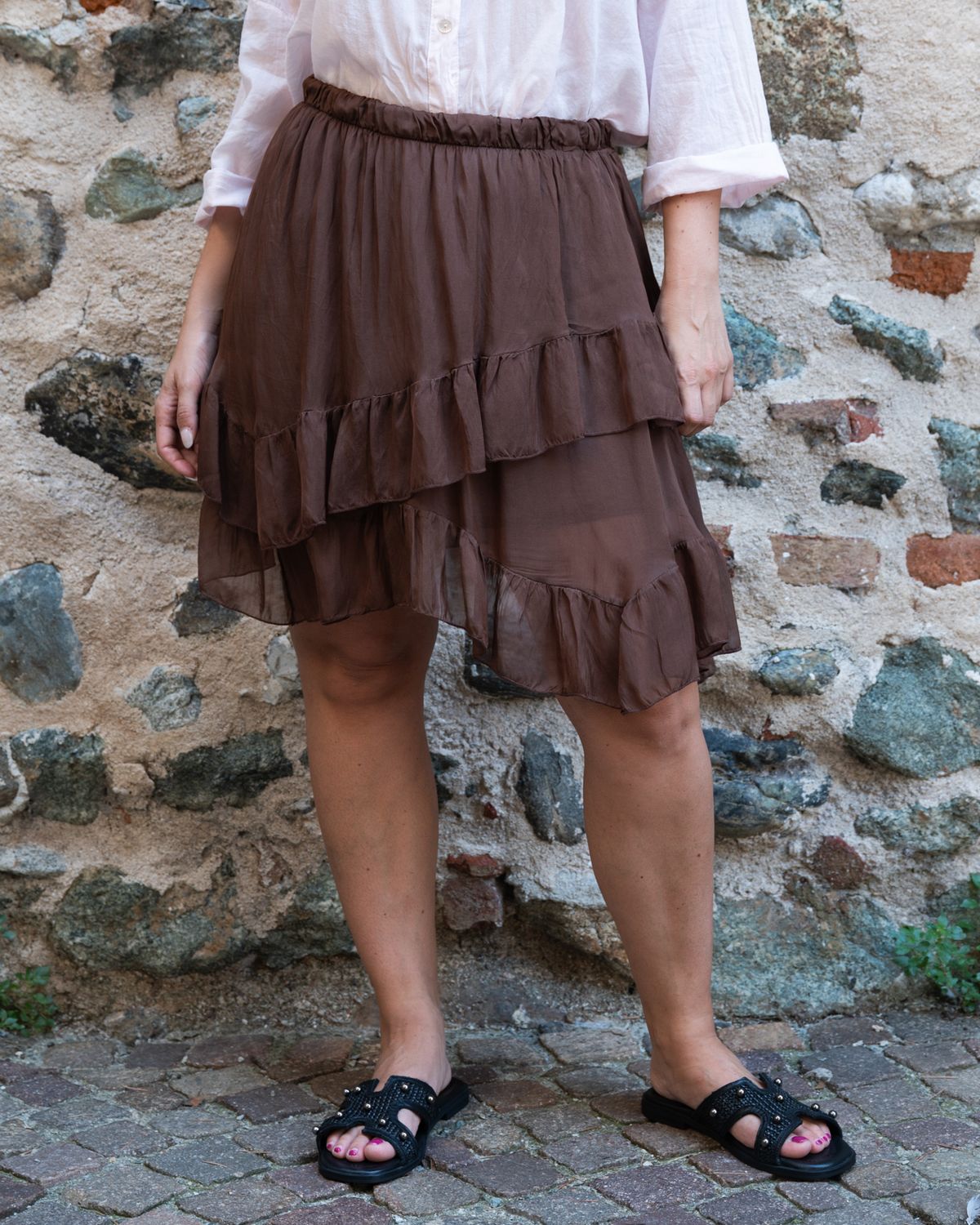 Gonna corta con balze HaveOne cioccolato