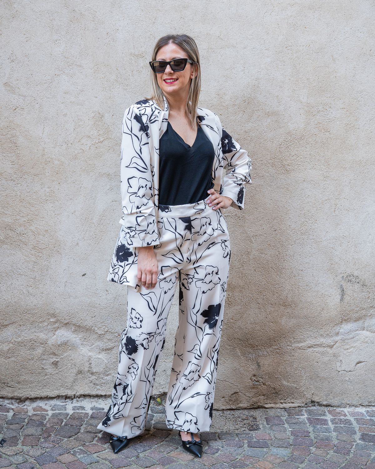 Tailleur White Wise a fantasia bianco e nero