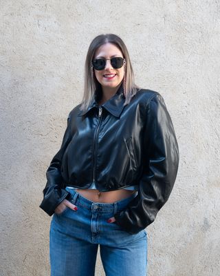 Giacca in pelle nero Gabriella Gucci