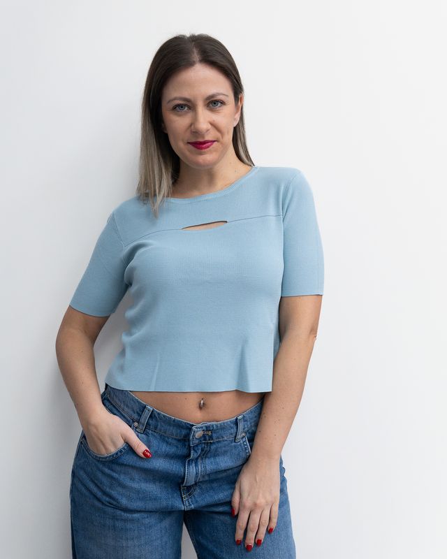 Maglia Gabriella Gucci con apertura a goccia azzurro