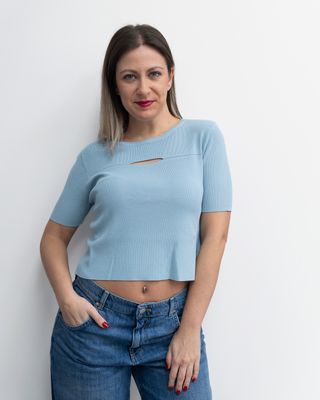 Maglia Gabriella Gucci con apertura a goccia azzurro