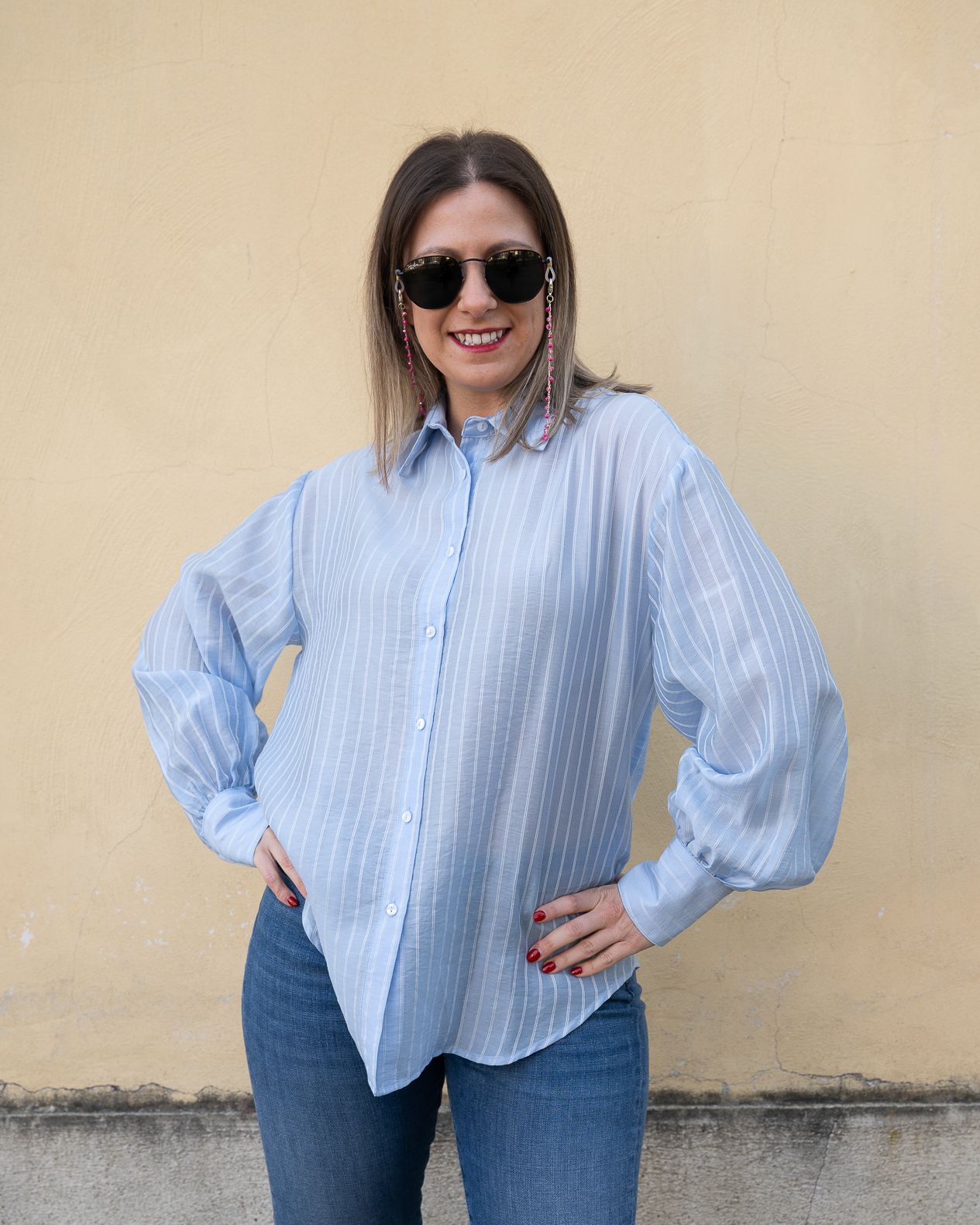 Camicia bacchettata Fly Girl azzurra