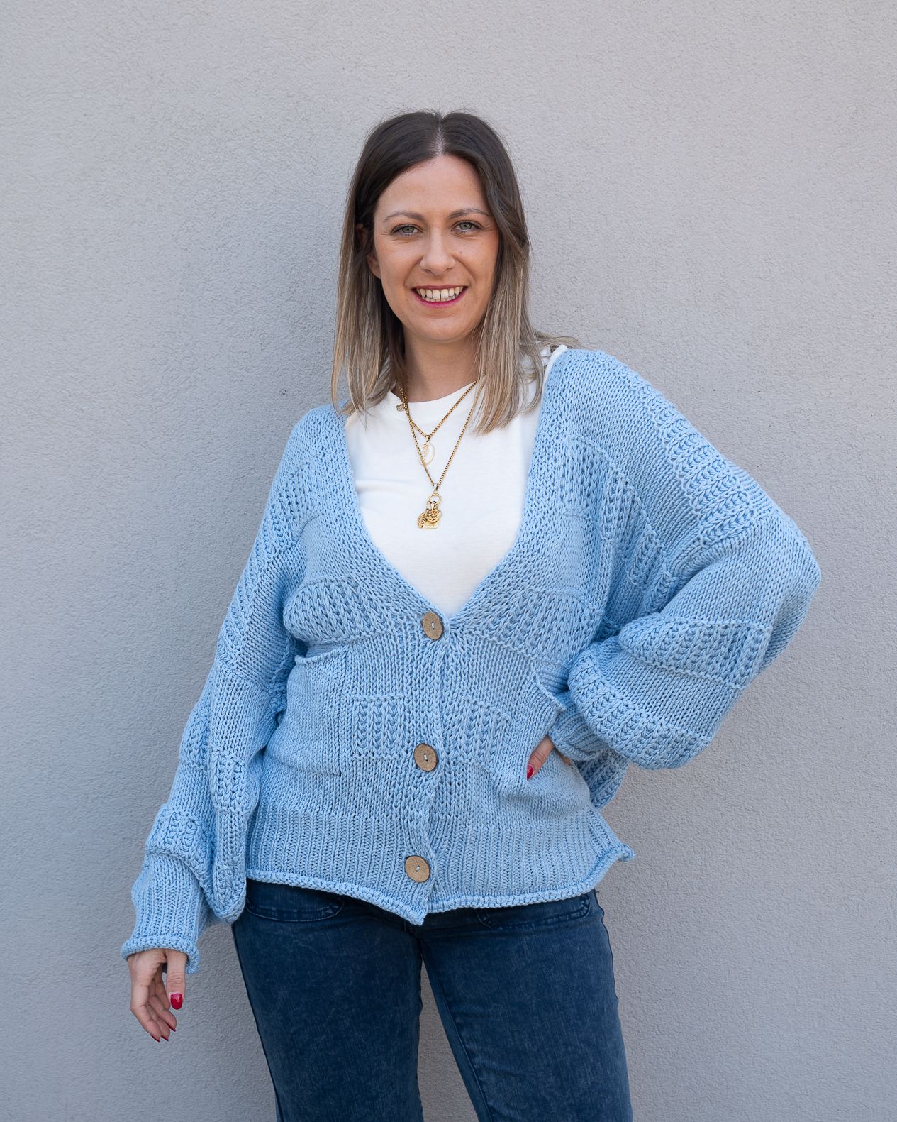 Cardigan HaveOne con bande in rilievo azzurro