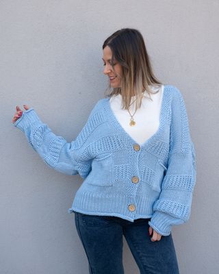 Cardigan HaveOne con bande in rilievo azzurro