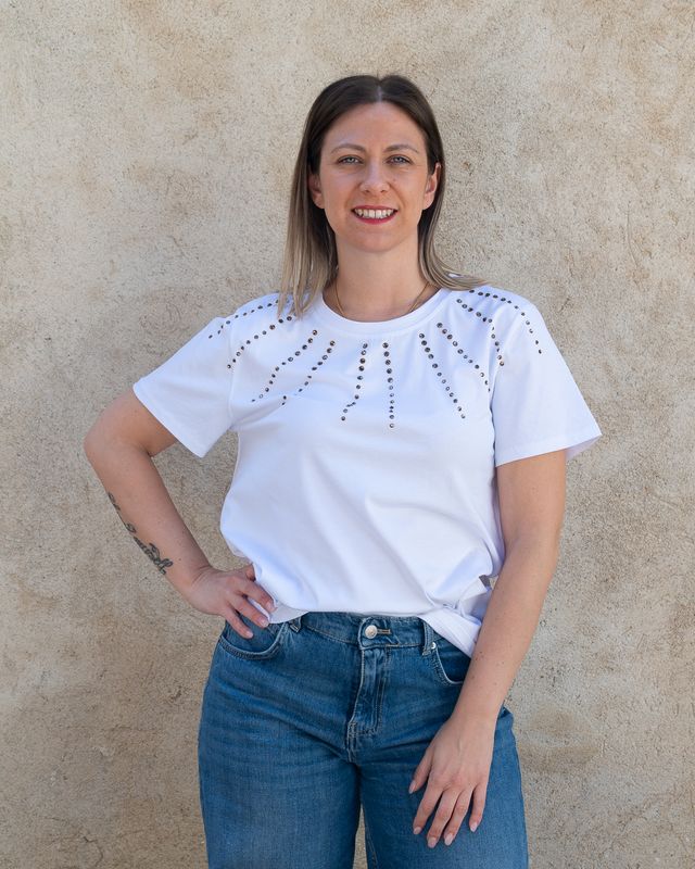 T-Shirt basic bianca con strass moro