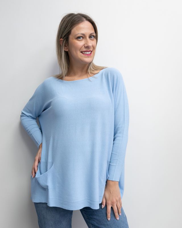 Maglia over Kontatto con taschine laterali azzurra