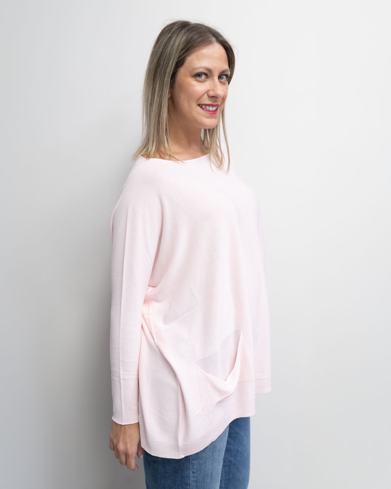 Maglia over Kontatto con taschine laterali rosa cipria