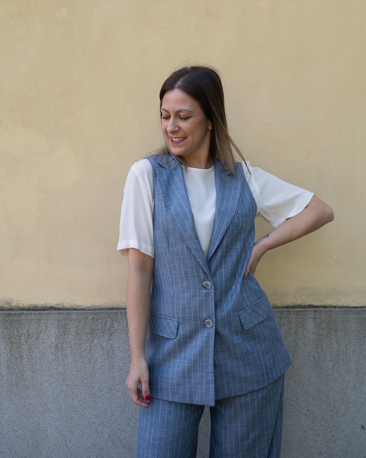 Tailleur Fly Girl carta da zucchero gessato