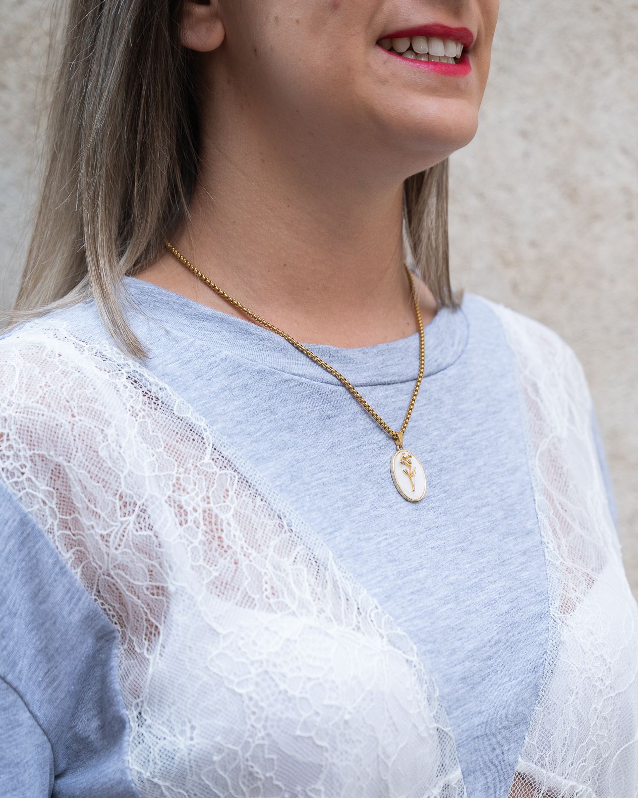 T-Shirt con pizzo HaveOne perla melange