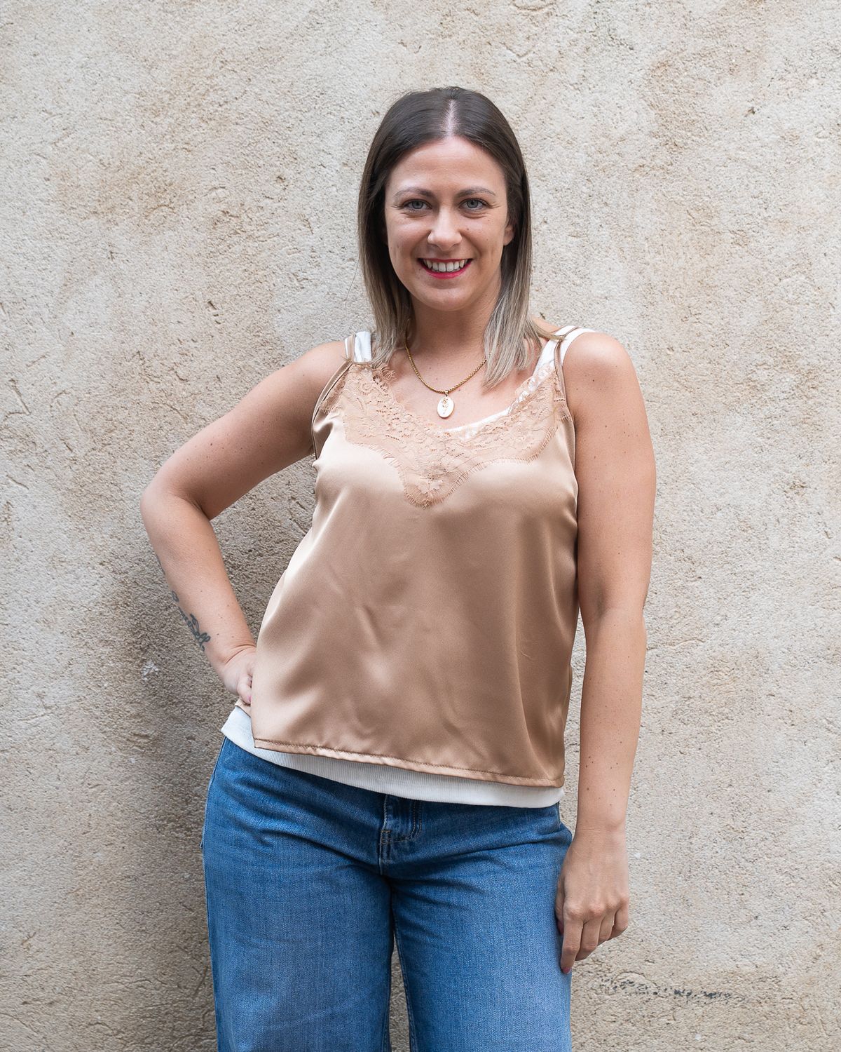 Canotta vogatore HaveOne con sottoveste bronzo in pizzo