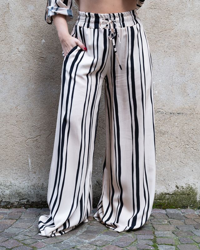 Pantalone palazzo HaveOne con righe crema e nero Pantalone palazzo HaveOne con righe crema e nero